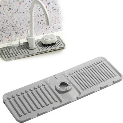 Faucet Guard Drain Mat 2024, Silicone Sink Drain Tray, Gray
