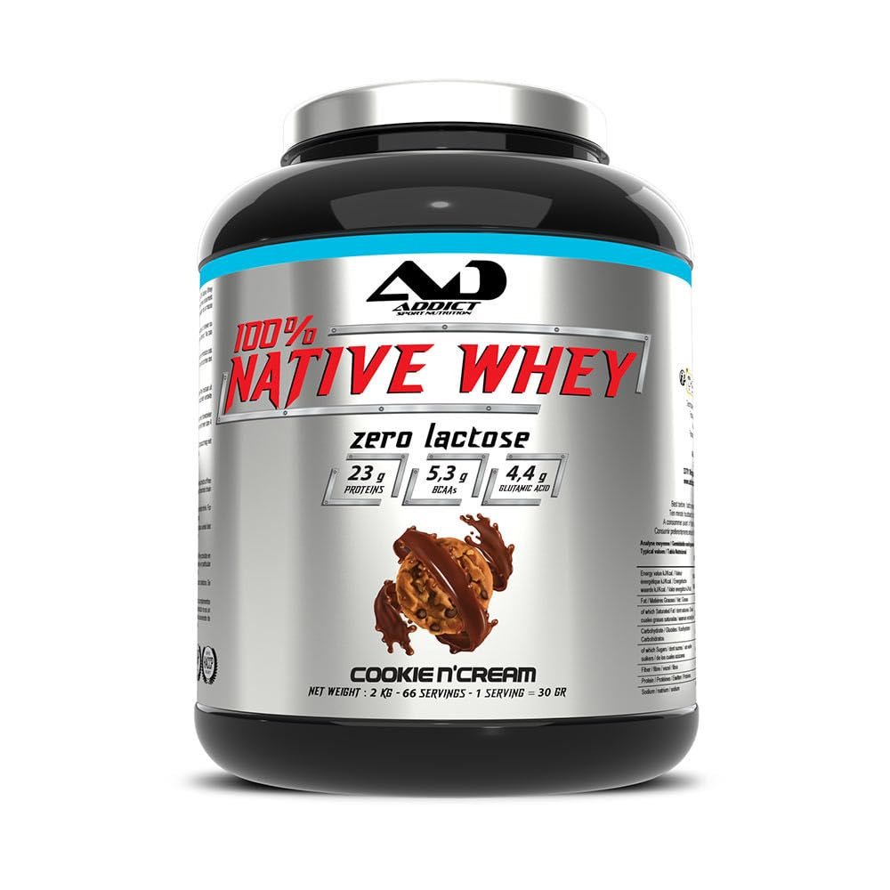 Addict Sport Nutrition - 100% Native Whey (2 kg) - Native Whey - Whey Without Added Sugar - Cookies & Cream