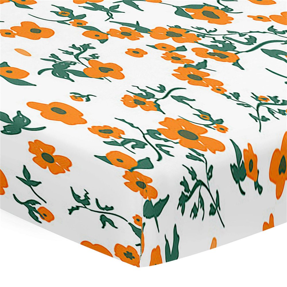Odot Floral Fitted Sheet for Baby Crib, Stroller, Moses Basket and Bedside Bassinet, Orange Flowers, 40 x 90 cm