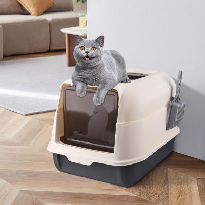Foldable Covered Cat Litter Box with Pull-Out Tray, Removable Basin and Scoop, for Cats up to 15 kg, 36 x 51 x 34 cm, Black