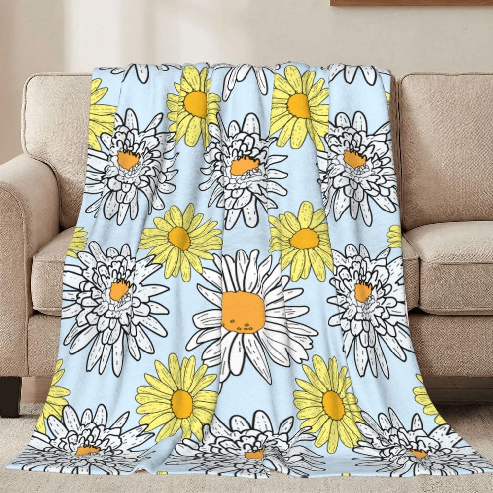 Jbofyee Daisy and Wildflower Throw Blanket, Ultra-Soft Warm Fleece, All Seasons, 127 x 101 cm