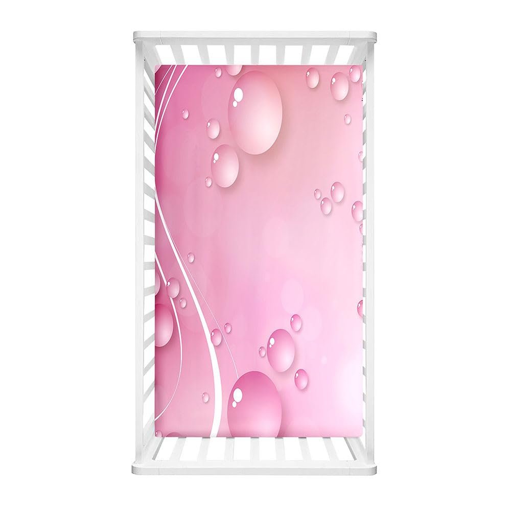 Morbuy Baby Crib Fitted Sheet, Water Drop Pattern, Microfiber, Pink, 35.4 x 21.7 in