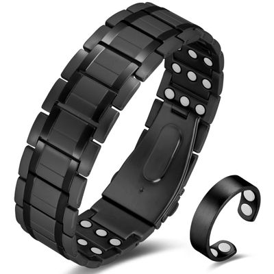 Cigmag Magnetic Bracelet for Men, Pure Titanium, Three-Row, Folding Clasp