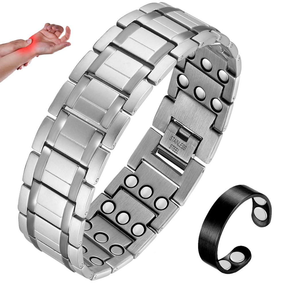 Cigmag Men's Stainless Steel Magnetic Bracelet with Three Rows of Ultra-Strong Magnets
