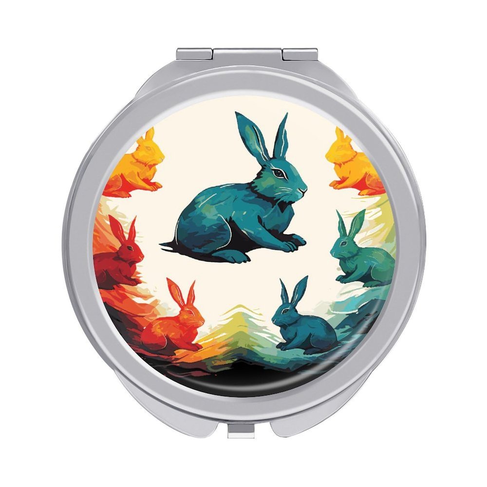 VFMKT Rainbow Rabbit Folding Travel Makeup Mirror with 1x/2x Magnification
