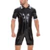 Generic Black 4XL Men's Sexy PVC Underwear with Zipper, One-Piece Shorts view 4
