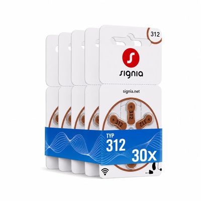 Siemens Signia Hearing Aid Batteries Size 312 (Brown), 30-Pack Value Pack