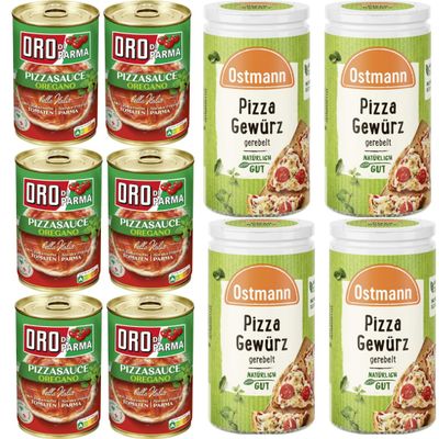 Ostmann Pizza Seasoning Blend 15 g x 4 + Oro di Parma Oregano Pizza Sauce 400 g x 6 with Pufai Grocery