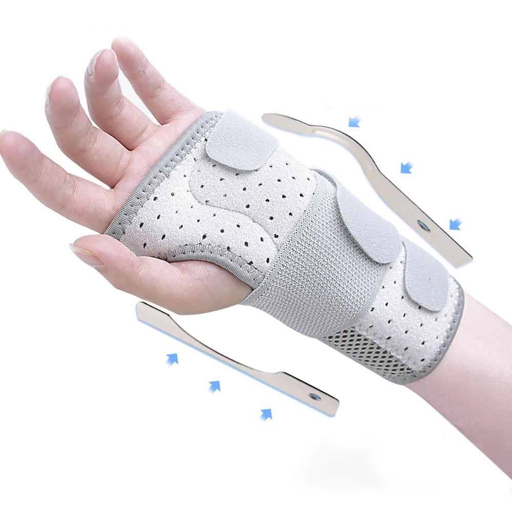 Breathable Wrist Support with Adjustable Metal Splint Stabilizer, Right Hand, Gray, Size M (15.1–19 cm)