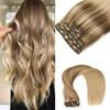 VINBAO Clip-In Human Hair Extensions, Balayage Ash Brown to Caramel Blonde, Straight, Thick, 14 in, 100 g, 6 Pieces (#10/16/16, 35 cm) view 1