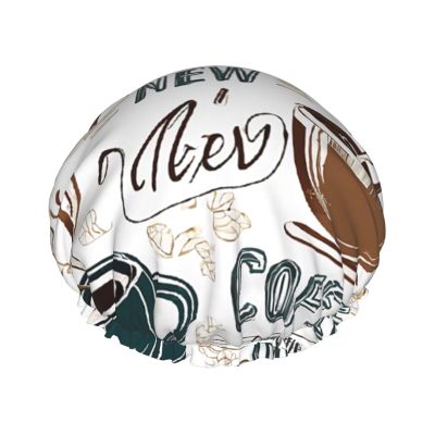 Delicious Coffee Print Double-Layer Lined Shower Cap, Reusable for Women