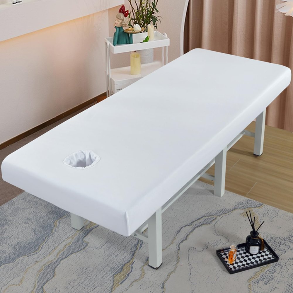 LDLCYCN Waterproof Spa/Massage Table Cover with Face Hole, Elastic All-Around Fit, Square Head, White, 190 x 80 cm (H)