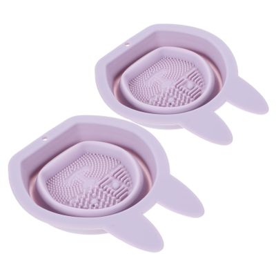 OHPHCALL 2-Piece Foldable Hanging Silicone Rabbit Makeup Brush Cleaner Bowls