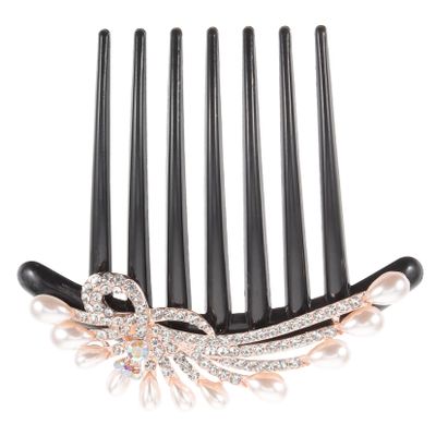 Healeved Metal Hair Comb with Rhinestone Pearls for Women and Girls