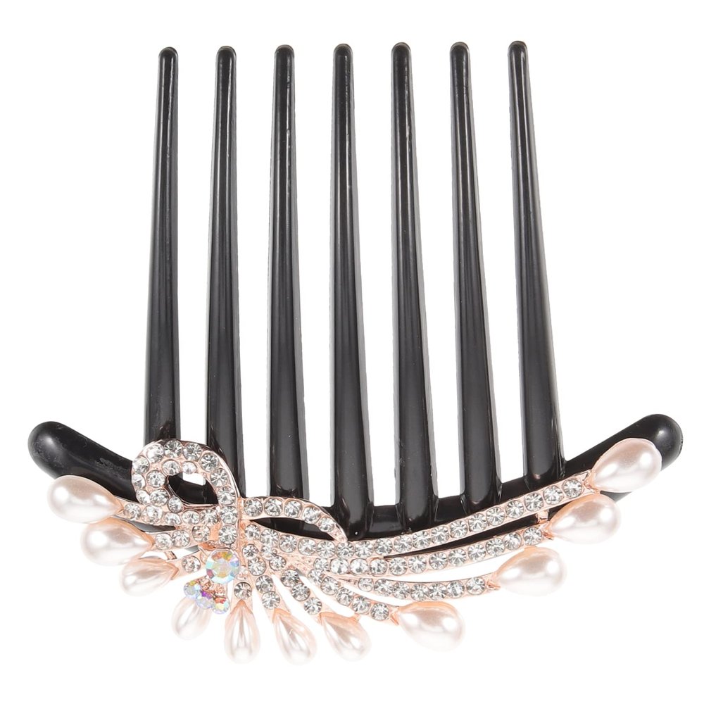 Healeved Metal Hair Comb with Rhinestone Pearls for Women and Girls
