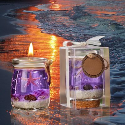 Ocean-Themed Gel Candle, Blue, Purple, and Pink