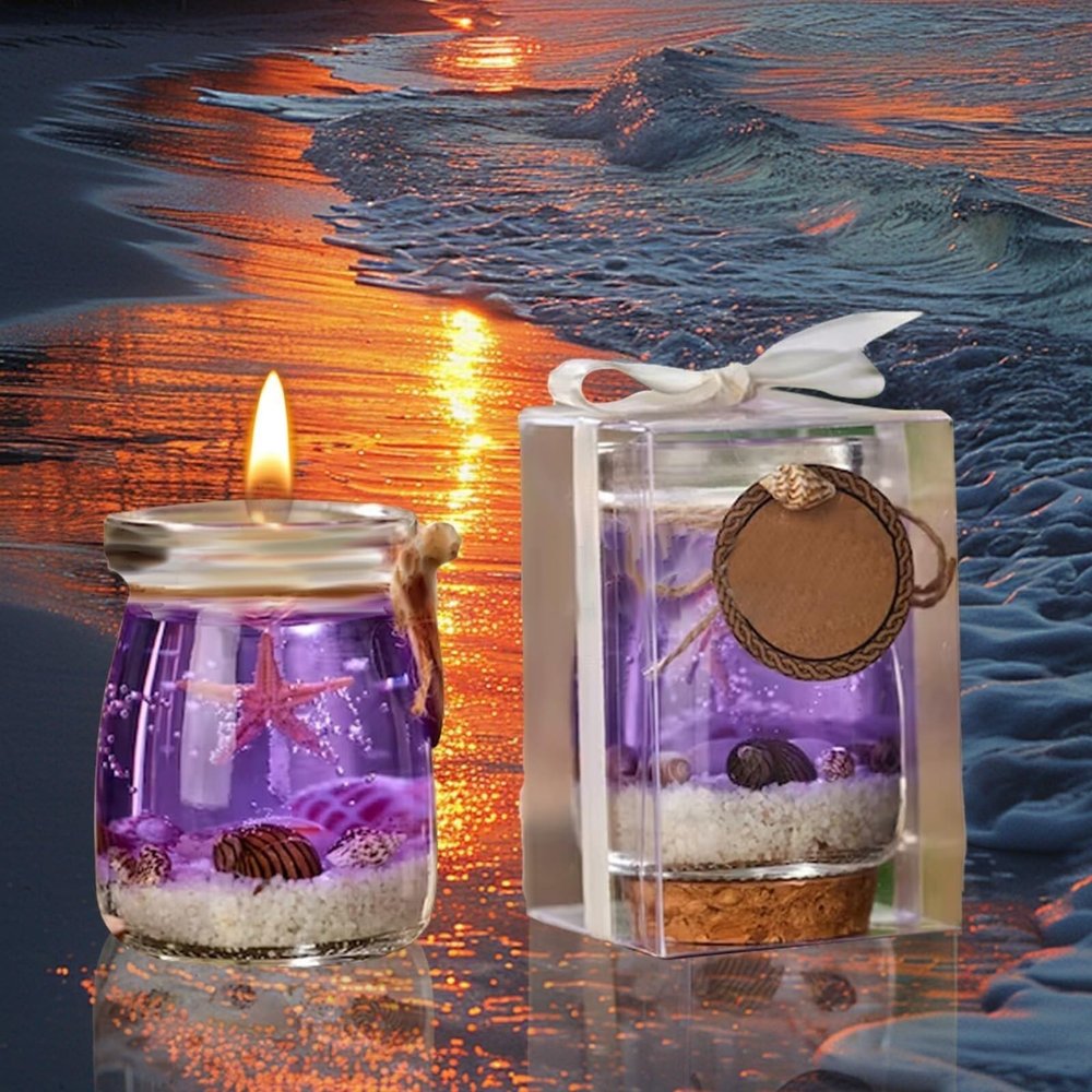 Ocean-Themed Gel Candle, Blue, Purple, and Pink