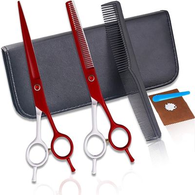 Hair Cutting Shears Set, 7.0 Inches, White and Red, Haircutting, Barber, Bangs and Thinning Shears
