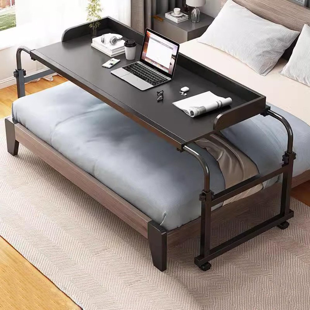 ZHFASDS Rolling Overbed Table, Height-Adjustable, Black