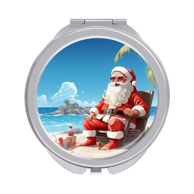 VFMKT Compact Makeup Mirror, Santa at the Beach, Folding Travel Mirror with 1x and 2x Magnification