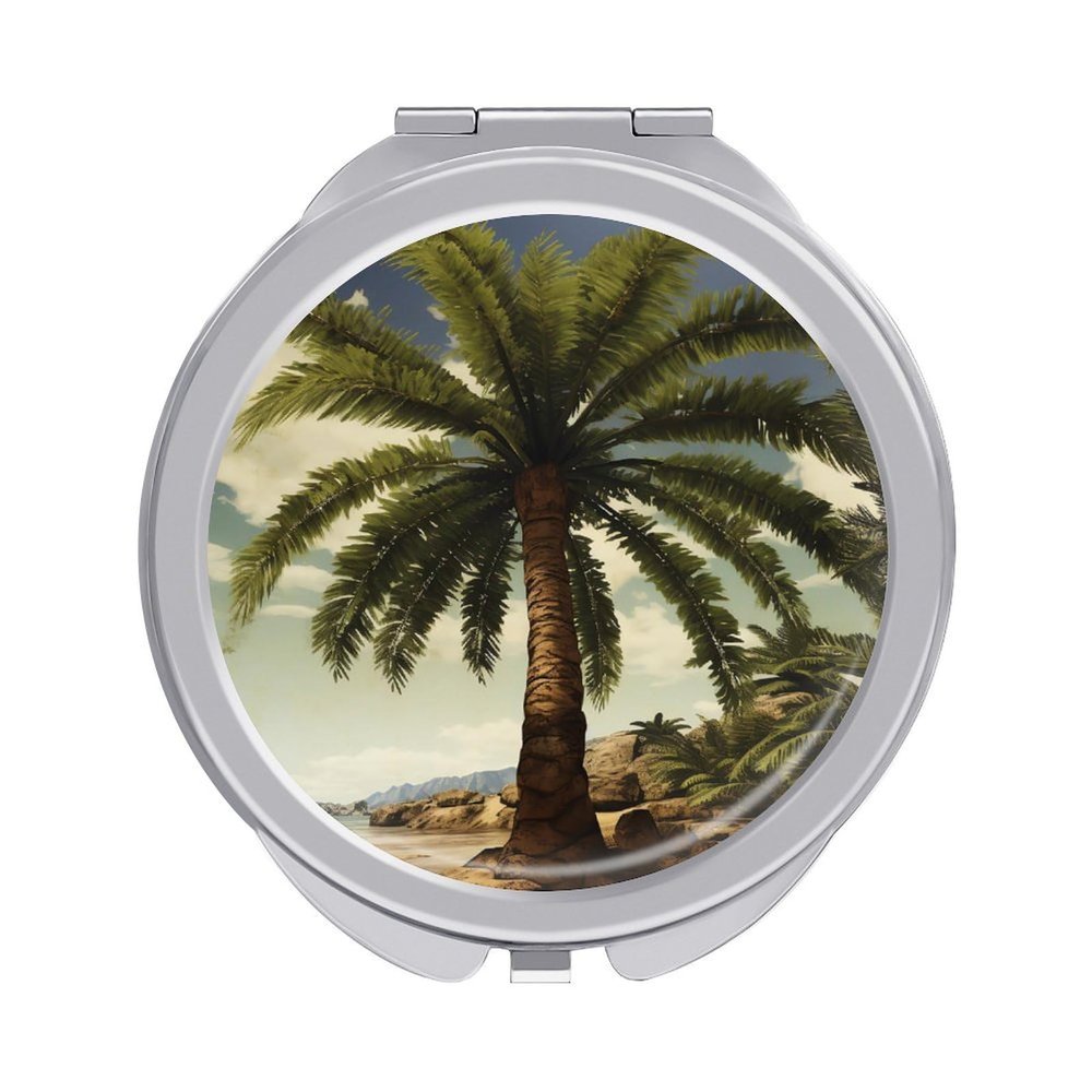 VFMKT Palm Tropical Travel Makeup Mirror, Compact Folding Pocket Mirror with 2x Magnification
