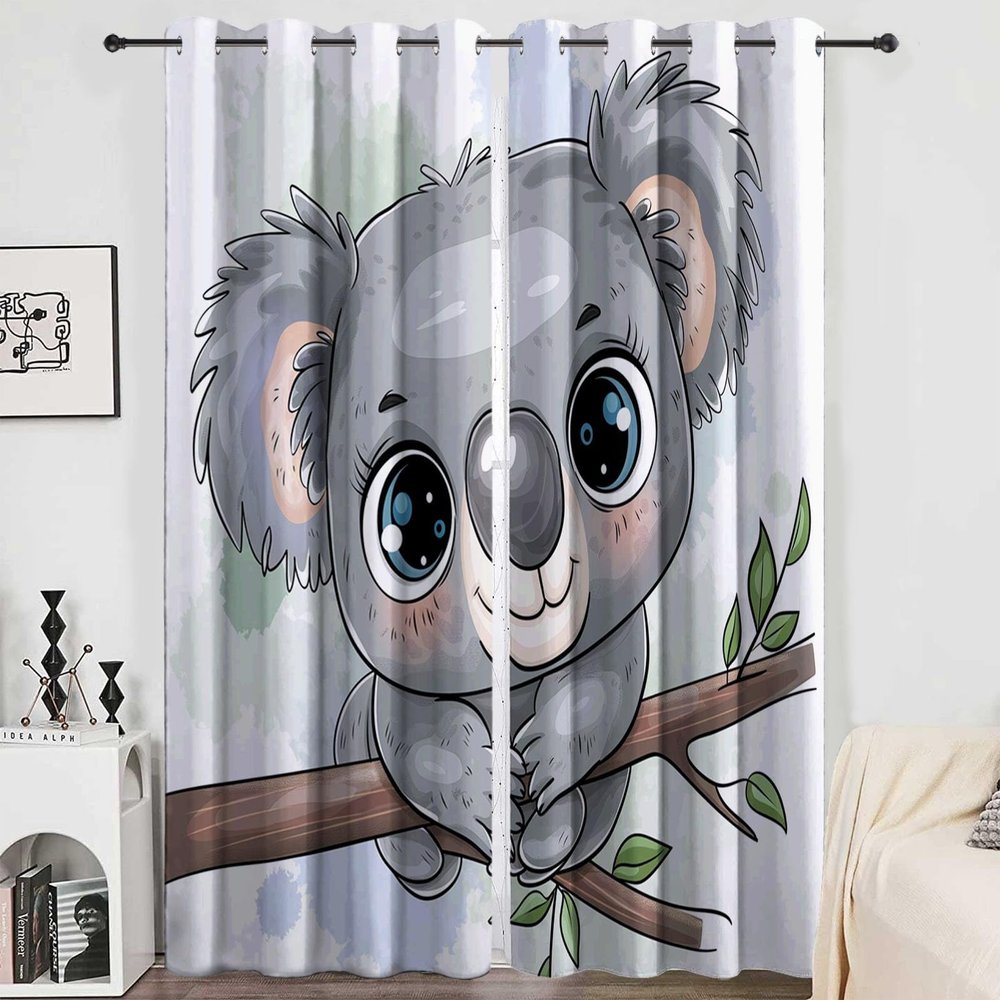 CozyRest 2-Piece Blackout Curtain Set with 3D Cartoon Koala Print, 63 x 28 in