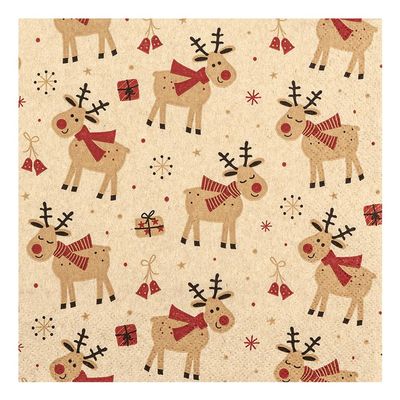 20 Recycled Paper Christmas Napkins with Reindeer, 33 x 33 cm