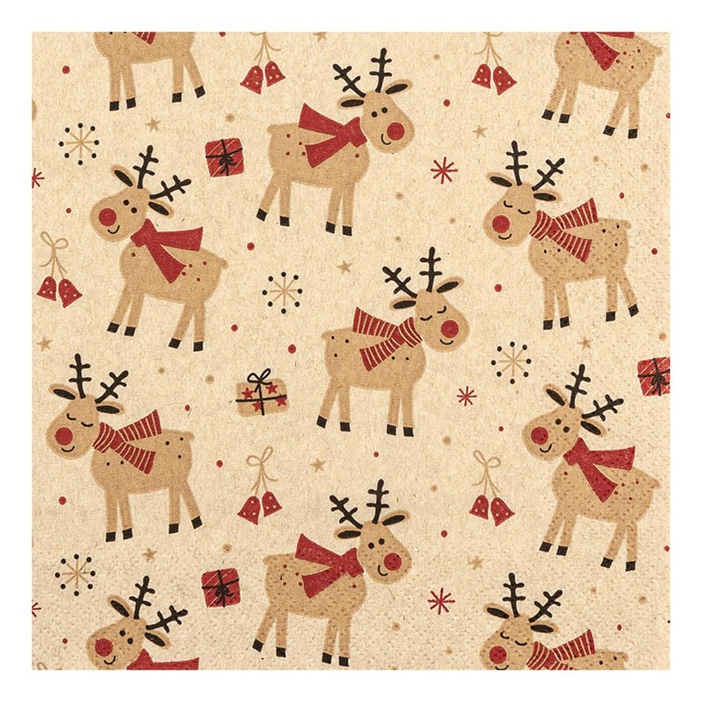 20 Recycled Paper Christmas Napkins with Reindeer, 33 x 33 cm