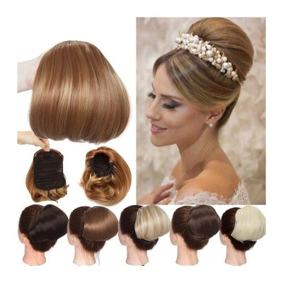 Synthetic Straight Chignon Bun Hairpiece, 6 in, Drawstring, Clip-In Ponytail Extension