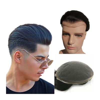 Xumh2024-3 Men's 10×8-Inch Swiss Lace Human Hair Toupee, Jet Black