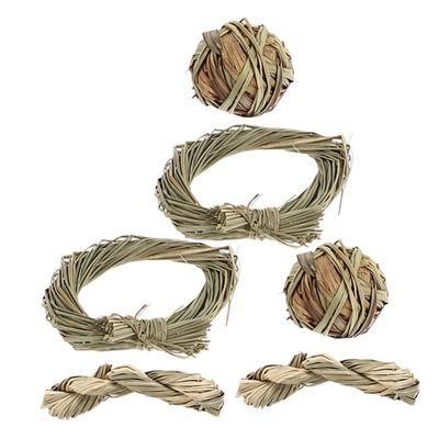 VILLFUL Rabbit Chew Toys, 6-Piece Grass Set in Khaki for Dental Care and Enrichment, Multifunctional Chew Toys for Rabbits, Chinchillas, and Small Rodents