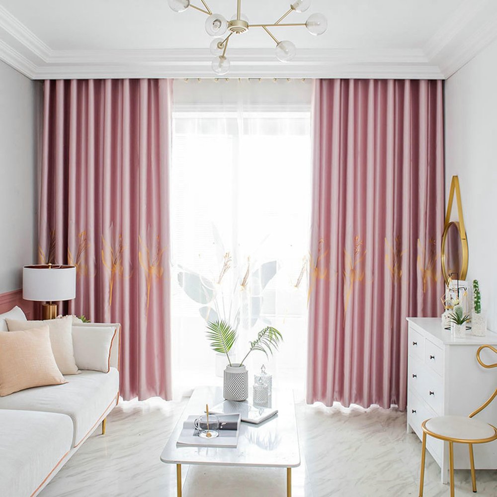 KnSam 2-Piece Pink Curtain Set with Grommets, Solid-Color Polyester, 102 x 160 cm