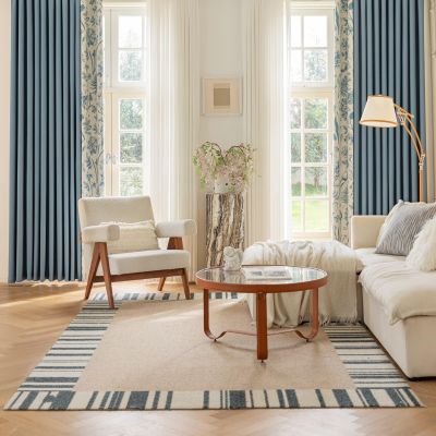 KnSam 2-Piece Blue Floral Patchwork Curtain Set, Opaque, 132 × 229 cm