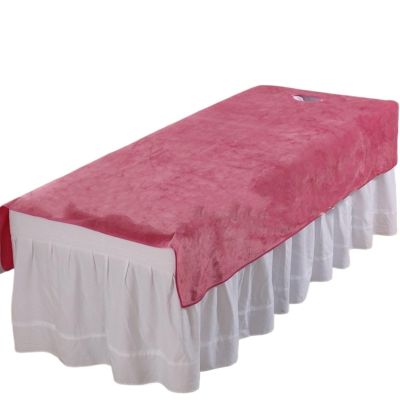 UALXPAO Solid Velvet Beauty Salon SPA Massage Table Fitted Sheet, Pink1, 120 x 200 cm, with Hole