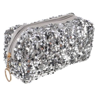 Square Sequin Cosmetic Bag with Zipper for Women, Travel