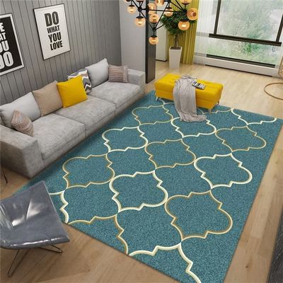 Blue Geometric Area Rug for Living Room, Dirt-Resistant, Washable, 50 x 80 cm