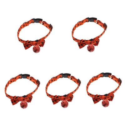 Supvox 5-Pack Halloween Cat Collars with Bows, Adjustable and Removable, Yellow Bat Design