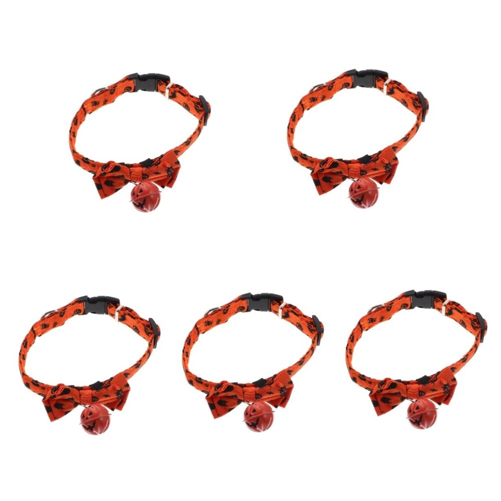 Supvox 5-Pack Halloween Cat Collars with Bows, Adjustable and Removable, Yellow Bat Design