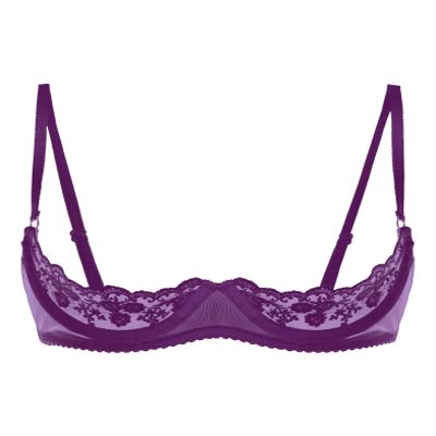 Kvysinly Women's Underwire Lace Push-Up Open-Bust Bra, Violet, M