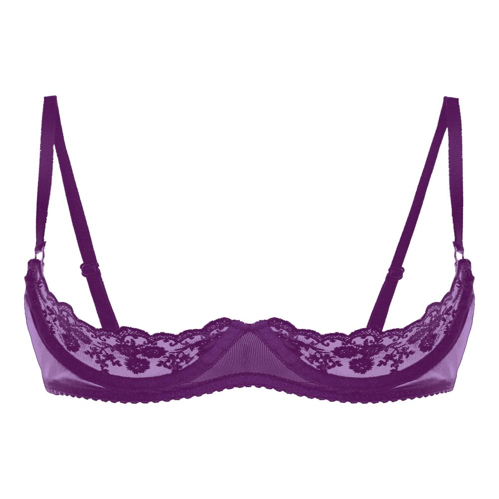 Kvysinly Women's Underwire Lace Push-Up Open-Bust Bra, Violet, M