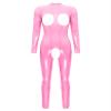 Sxiwei Women's Wetlook Open-Bust Long-Sleeve Catsuit, Glossy Latex, Hot Pink, 4XL view 1