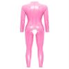 Sxiwei Women's Wetlook Open-Bust Long-Sleeve Catsuit, Glossy Latex, Hot Pink, 4XL view 2