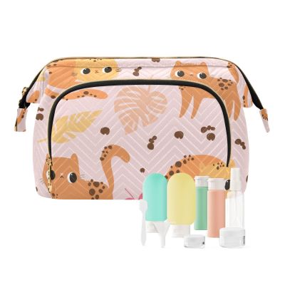 FRODOTGV Toiletry Bag with Cute Leopard and Palm Leaf Design, Large Cosmetic Bag, 1 Size