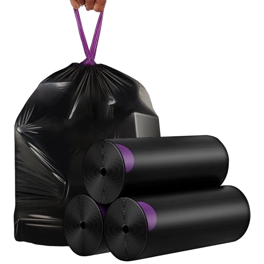 MIVIDE Black Drawstring Trash Bags, 50–60 L, HDPE, Tear-Resistant, 216 Count