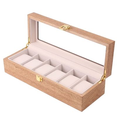 Watch Box Organizer, Wooden Watch Case with Clear Glass, 6 Compartments, Watch Holder and Display Stand (Color: