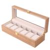 Watch Box Organizer, Wooden Watch Case with Clear Glass, 6 Compartments, Watch Holder and Display Stand (Color: view 1