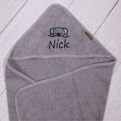 BotoBaby Personalized Embroidered Hooded Towel, 100% Cotton, 75 x 75 cm (Gray - Hood Embroidery)