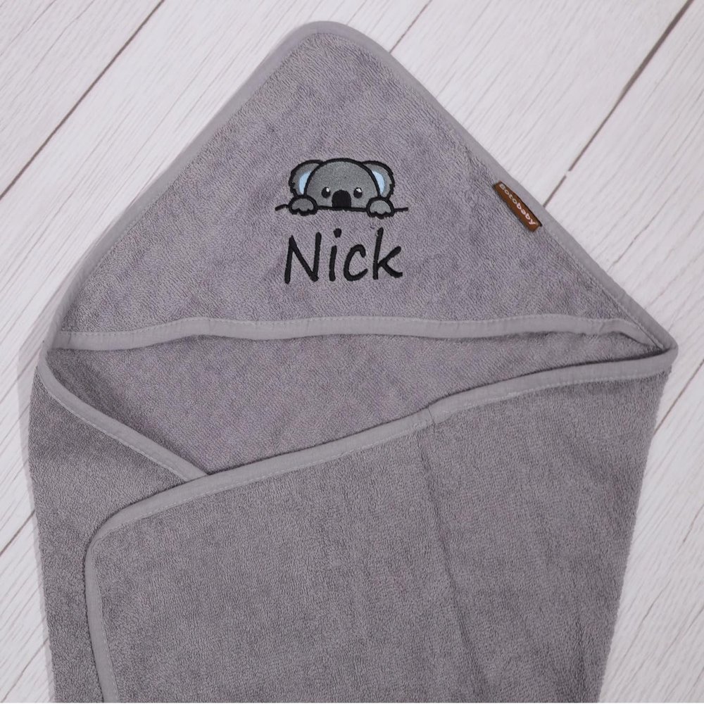 BotoBaby Personalized Embroidered Hooded Towel, 100% Cotton, 75 x 75 cm (Gray - Hood Embroidery)