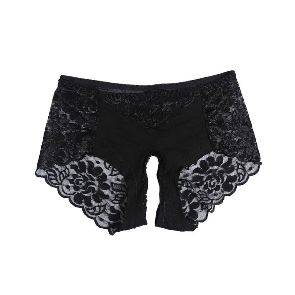 Women's Open-Crotch Lace Thong Hipster Lingerie, Black, 3XL