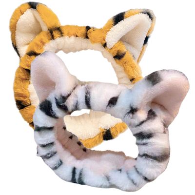 minkissy 2-Piece Plush Tiger-Ear Spa Headbands